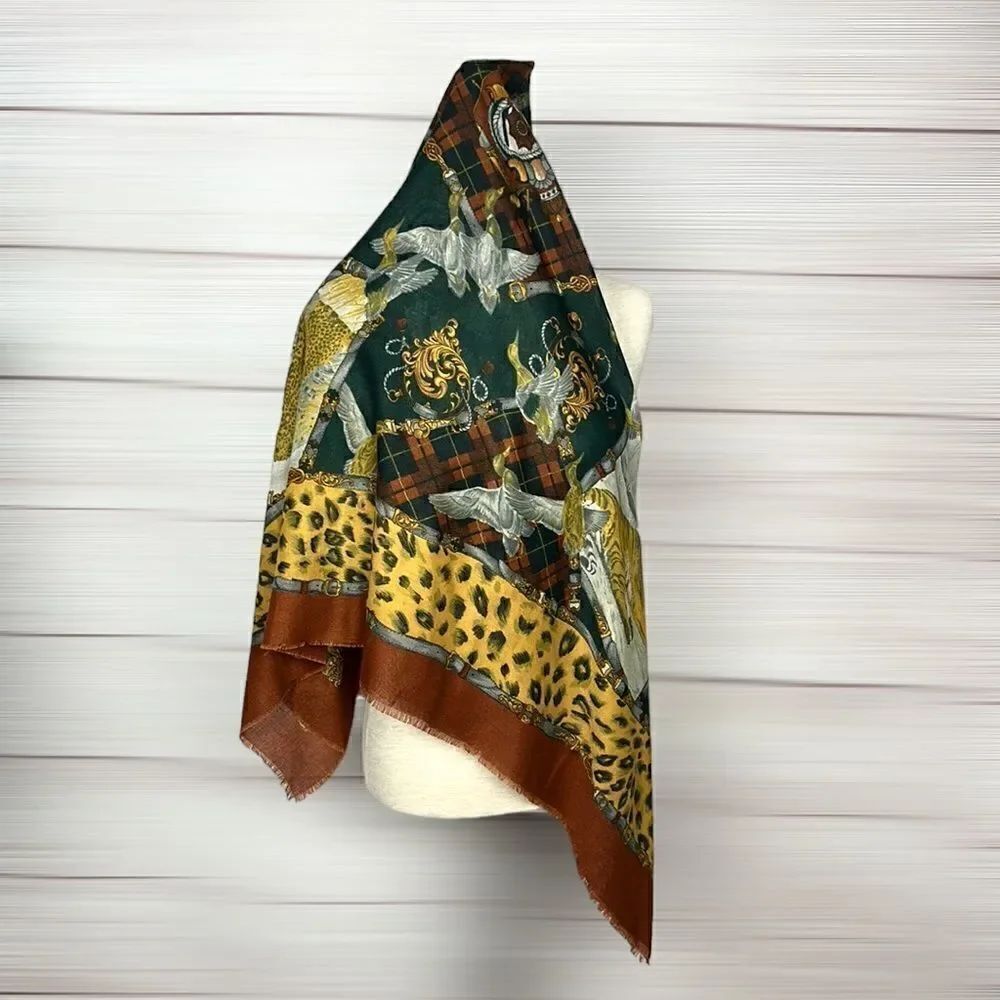 Art Of The Scarf for Tie Rack Large Animal Print Square Scarf Italy 46x46